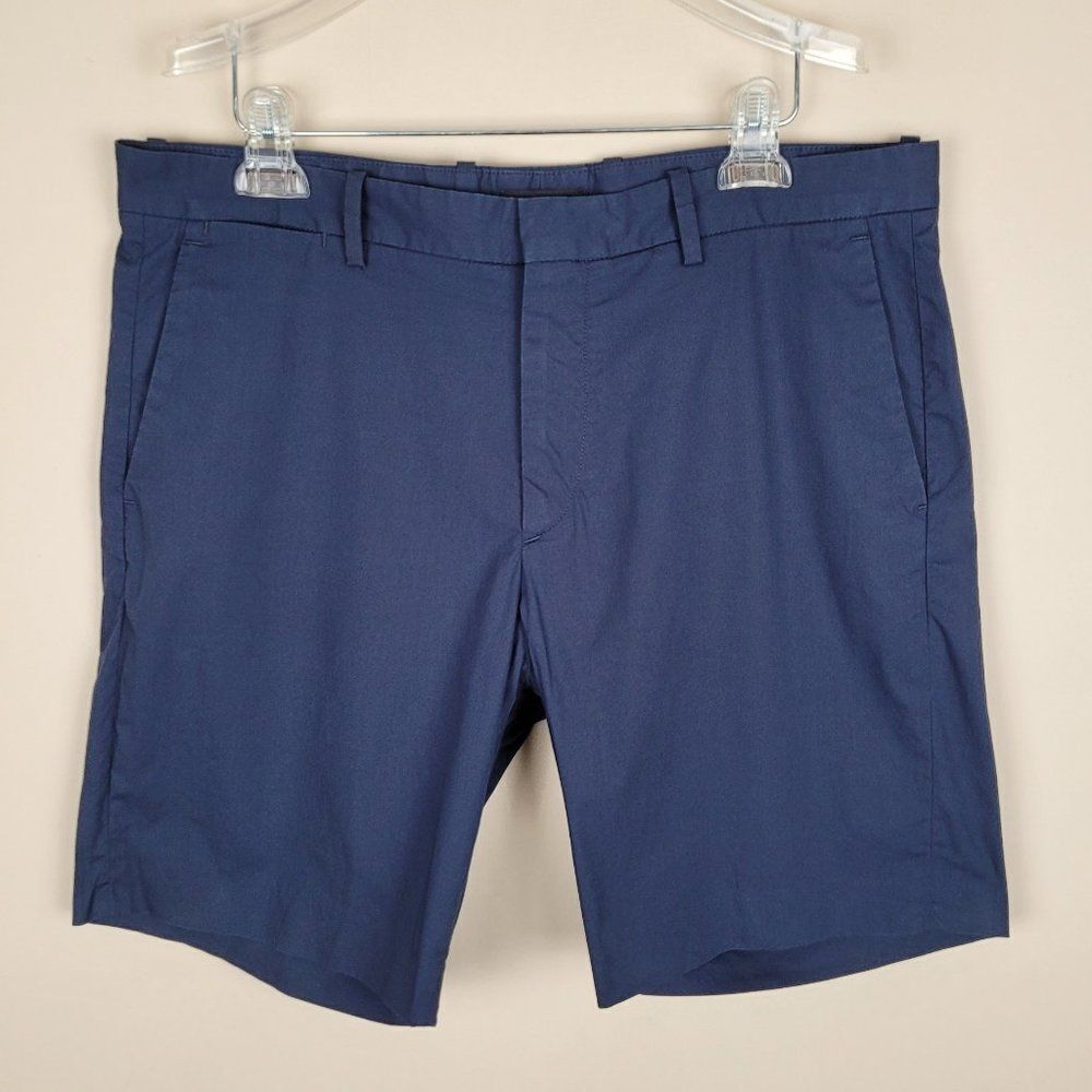 Theory Zaine Urban Poplin Navy Cotton Bermuda Shorts Blue Shorts Size 36